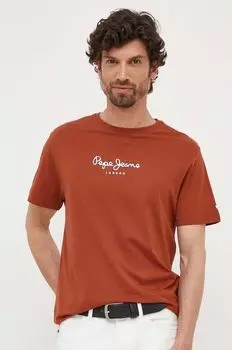 Хлопковая футболка EDWARD Pepe Jeans, коричневый