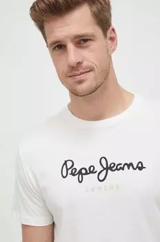 Хлопковая футболка Eggo Pepe Jeans, бежевый