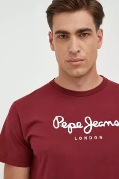 Хлопковая футболка Eggo Pepe Jeans, бордовый