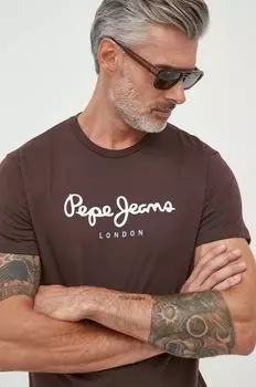 Хлопковая футболка EGGO Pepe Jeans, коричневый