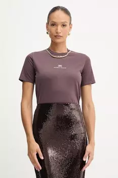 Хлопковая футболка Elisabetta Franchi, бордовый