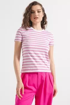 Хлопковая футболка Elsa в полоску Boss, белый