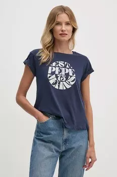 Хлопковая футболка ELVIA Pepe Jeans, темно-синий