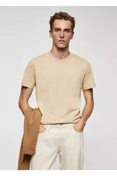 Хлопковая футболка Essential Mango, бежевый