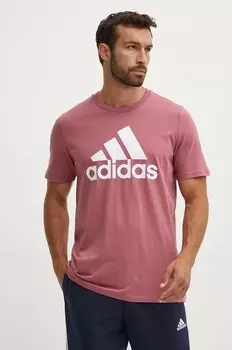 Хлопковая футболка Essentials adidas, розовый