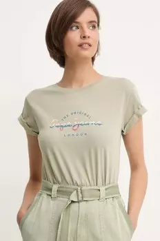 Хлопковая футболка EVETTE Pepe Jeans, зеленый