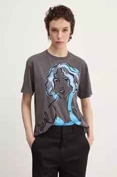 Хлопковая футболка FACED Desigual, серый