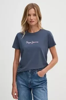 Хлопковая футболка FIORE Pepe Jeans, темно-синий