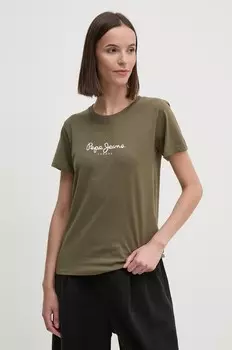 Хлопковая футболка FIORE Pepe Jeans, зеленый