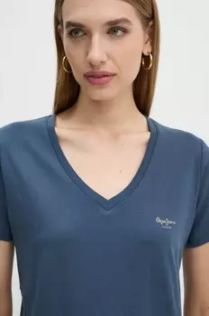 Хлопковая футболка FIORE V NECK Pepe Jeans, темно-синий