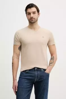 Хлопковая футболка Gant, бежевый