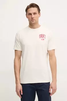 Хлопковая футболка Gant, бежевый