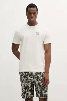 Хлопковая футболка Gant, бежевый