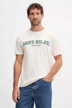 Хлопковая футболка Gant, бежевый
