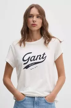 Хлопковая футболка Gant, бежевый