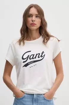 Хлопковая футболка Gant, бежевый