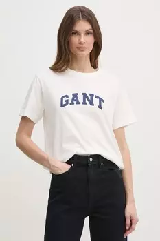 Хлопковая футболка Gant, бежевый