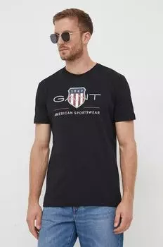 Хлопковая футболка Gant, черный