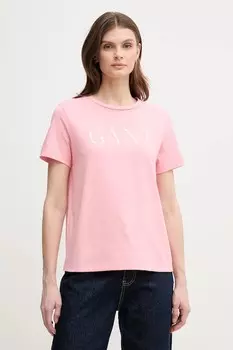 Хлопковая футболка Gant, розовый