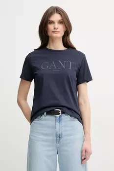 Хлопковая футболка Gant, темно-синий