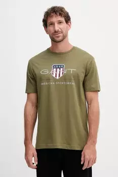 Хлопковая футболка Gant, зеленый