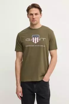Хлопковая футболка Gant, зеленый