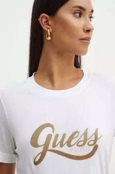 Хлопковая футболка GLITERY Guess, белый