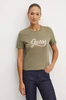 Хлопковая футболка GLITERY Guess, зеленый