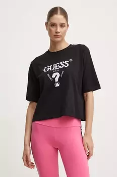 Хлопковая футболка Guess AURLIE, черный