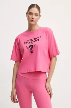 Хлопковая футболка Guess AURLIE, розовый
