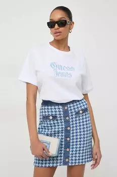 Хлопковая футболка Guess, белый