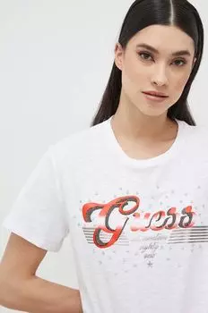 Хлопковая футболка Guess, белый