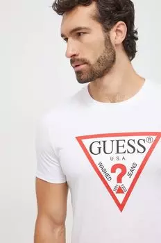 Хлопковая футболка Guess, белый