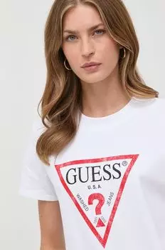 Хлопковая футболка Guess, белый