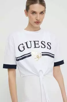 Хлопковая футболка Guess, белый