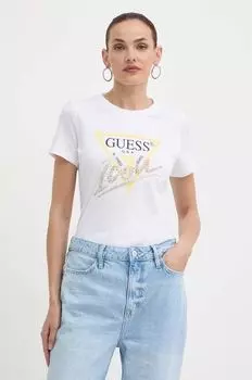 Хлопковая футболка Guess, белый