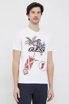 Хлопковая футболка Guess, белый