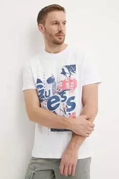 Хлопковая футболка Guess, белый
