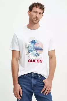 Хлопковая футболка Guess, белый