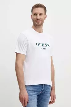 Хлопковая футболка Guess, белый