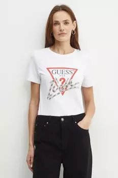 Хлопковая футболка Guess, белый