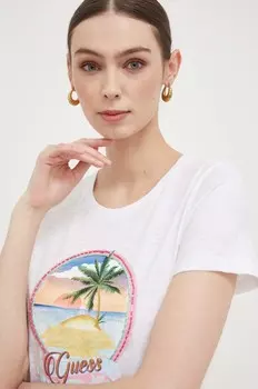 Хлопковая футболка Guess, белый