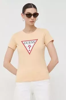 Хлопковая футболка Guess, бежевый