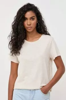 Хлопковая футболка Guess, бежевый