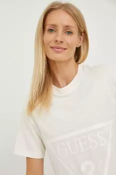 Хлопковая футболка Guess, бежевый
