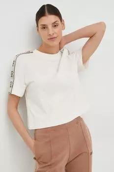 Хлопковая футболка Guess, бежевый