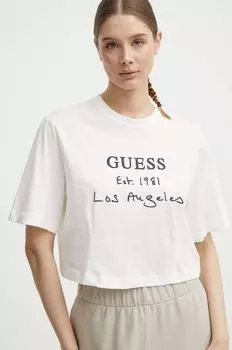 Хлопковая футболка Guess, бежевый