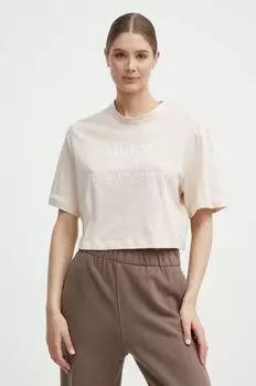 Хлопковая футболка Guess, бежевый