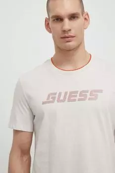 Хлопковая футболка Guess, бежевый