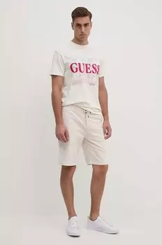 Хлопковая футболка Guess, бежевый